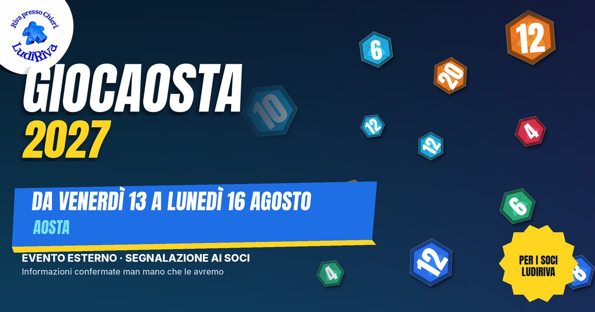 Copertina: GiocAosta 2027. Ad Aosta da venerdì 13 a lunedì 16 agosto 2027. Segnalazione ai soci.