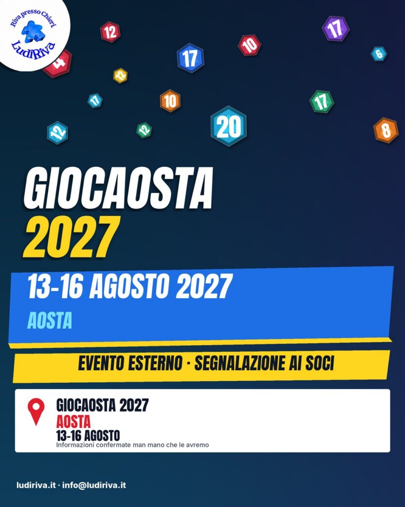 Locandina: GiocAosta 2027. Ad Aosta da venerdì 13 a lunedì 16 agosto 2027. Segnalazione ai soci.